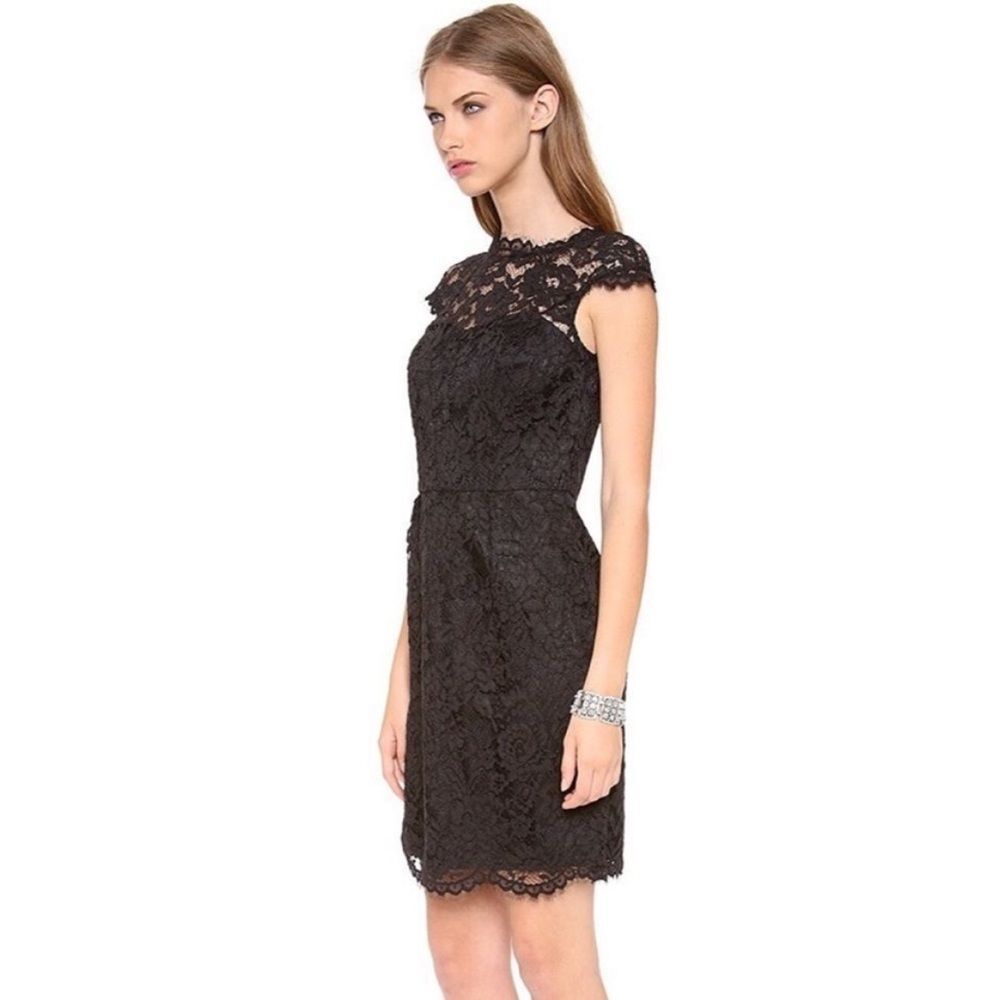 Shoshanna Olivia Black Floral Cap Sleeve Lace Sheath Dress Corset Top Sz 4